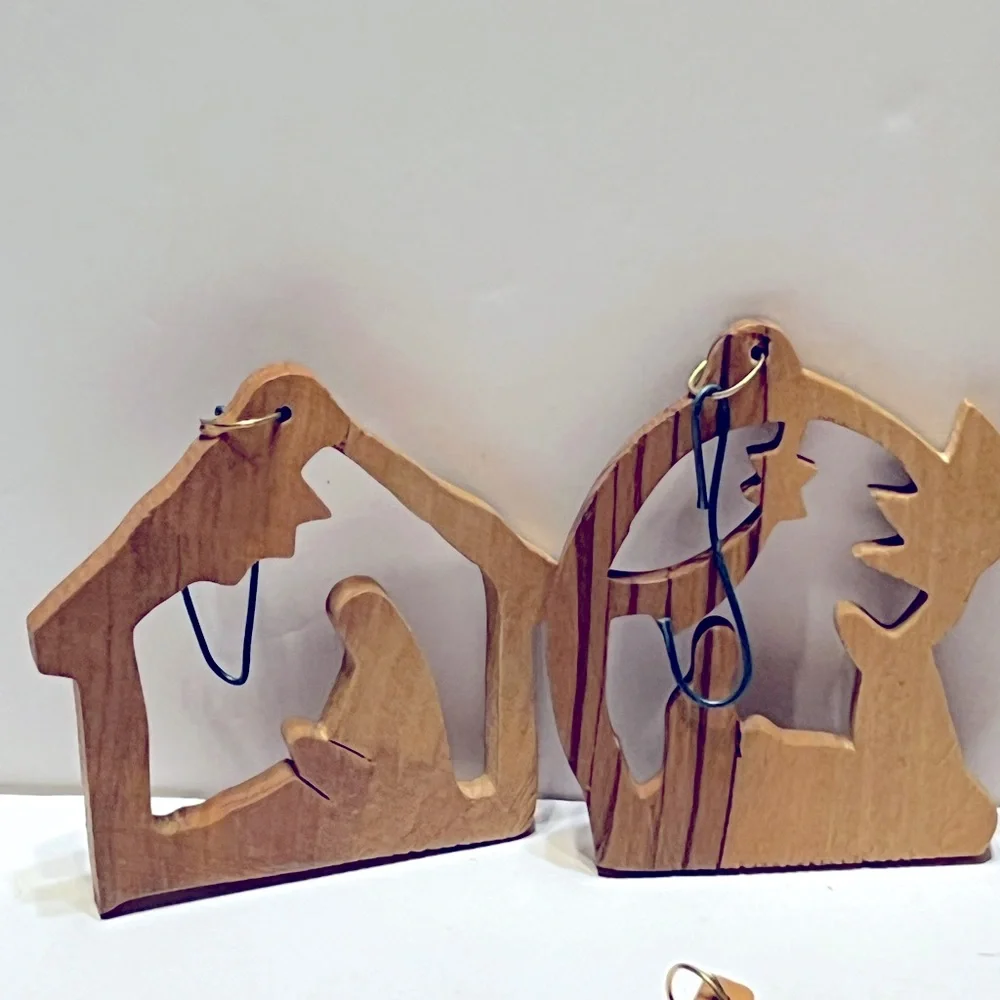 Vintage Wooden Nativity Ornament Set